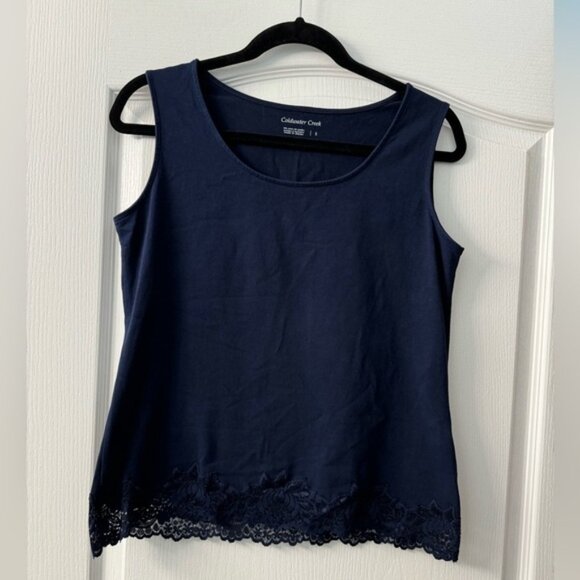 Coldwater Creek Scoop Tank Top with Lace Navy - Picture 1 of 6